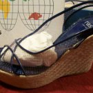 NEW RAS Perforated Clear Espadrille Wedge Sandals Shoes 41 11 Navy $298 NIB