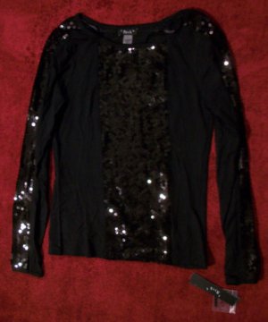 NWT 2 b. Rych Long Sleeve Black Sequin Panel Top XS NEW $180