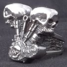 925 SILVER DOUBLE SKULL PISTON BIKER RING sz 10.25