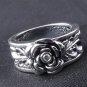 TRIBAL FLOWER ROSE BIKER LADIES SILVER BIKER RING 10