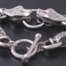 925 Silver Massive Head Python Snake Biker Bracelet 9"
