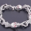 BIKER SKULL GEMSTONE EYE STERLING SILVER BRACELET