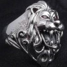 925 STERLING SILVER LION GEM EYE BIKER RING US sz 11.75