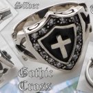 925 Tribal Silver Biker gothic cross Shield ring sz 10