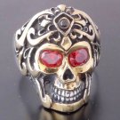 925 SILVER SKULL TRIBAL TATTOO GEM BIKER RING SZ 11.25