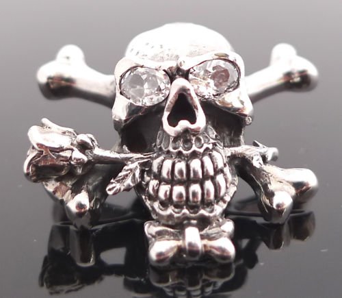 925 Silver Skull Bone Rose Gemstone Eye Biker Pendant