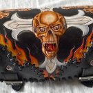 CARVED SKULL GOTHIC CROSS FLAME FRONT BAR LEATHER BAG