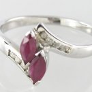 0.85ct Natural Ruby Marquis Silver Diamond Ring sz 7.25