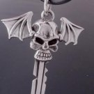Sterling Silver Skull Key Batwing Biker Pendant
