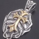 Silver Gothic Cross Tribal Biker Gold Knight Pendant