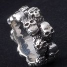 925 SILVER MULTI SKULL BIKER KING BAND RING sz 9.5