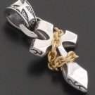 925 Silver Gothic Cross Tattoo Biker Necklace Pendant