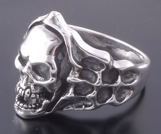 Sterling Silver Skull Bone Flame Biker Ring US sz 10.5