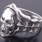 Sterling Silver Skull Bone Flame Biker Ring US sz 10.5