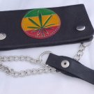 NEW CALF LEATHER REAGGIE MUSIC LEAF STEEL CHAIN WALLET