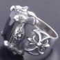 925 SILVER BATTLE CLAW AXE ONYX BIKER KING RING sz 10.5