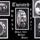 STERLING SILVER TWISTED SKULL SCROLL Bike RING SZ 11.75