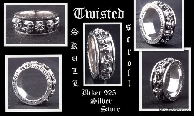 Sterling Silver TWISTED SKULL SCROLL Bike Ring sz 10