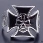 925 Silver Cross Lucky 13 Skull Bone Biker Ring sz 9.25