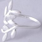 LADIES STERLING SILVER LEAF W/CZ BLAST RING SZ 7.75