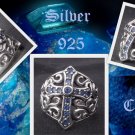 925 SILVER GOTHIC CROSS TATTOO BIKER GEM RING sz 9.75