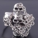 925 SILVER IRON CROSS SKULLS &CHAIN BIKER RING sz10.75