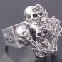 925 SILVER IRON CROSS SKULLS &CHAIN BIKER RING sz10.75
