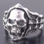 Sterling Silver Skull Bone Flame Biker Ring US sz 11.25