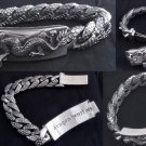 SOLID FANCY BIKER DRAGON HEART SILVER LINK BRACELET 8"