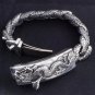 SOLID FANCY BIKER DRAGON HEART SILVER LINK BRACELET 8"