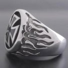 Sterling Silver Biker Maltese Cross Flame Ring US 10.75