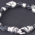 925 SILVER SKULL BEADS LEATHER TRIBAL BRACELET 7" to 9"