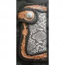 BIFOLD TRIBAL FLOWER PYTHON SKIN LEATHER WALLET