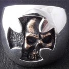 HIDDEN SKULL MALTESE CROSS BIKER SILVER KING RING sz 12