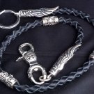 925 STERLING & LEATHER TRIBAL SKULL CLASP WALLETCHAIN