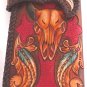 AWESOME BIFOLD CARVED BULLHORN TRIBAL FEATHER GOTHIC CROSS BIKER CHOPPER CALF LEATHER WALLET