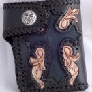 AWESOME BIFOLD SMALL CARVED GOTHIC CROSS FLOWER TRIBAL BIKER CHOPPER CALF LEATHER WALLET