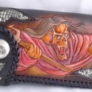 AWESOME COOL BIFOLD CARVED GHOST STINGRAY TRIBAL BIKER CHOPPER CALF LEATHER WALLET