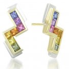 2MM RAINBOW SAPPHIRE 14KT YELLOWGOLD /WG 0.9CT EARRINGS