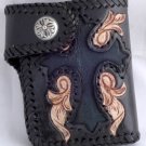 BIFOLD CARVED GOTHIC CROSS FLOWER CALF LEATHER WALLET