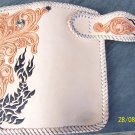 BIFOLD CARVED TRIBAL FLOWER TRIBAL CALF LEATHER WALLET