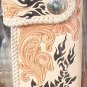 BIFOLD CARVED TRIBAL FLOWER TRIBAL CALF LEATHER WALLET