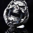 925 STERLING SILVER CUSTOM ENCRUSTED SKULL JAW KING BIKER ROCK STAR RING US sz 9