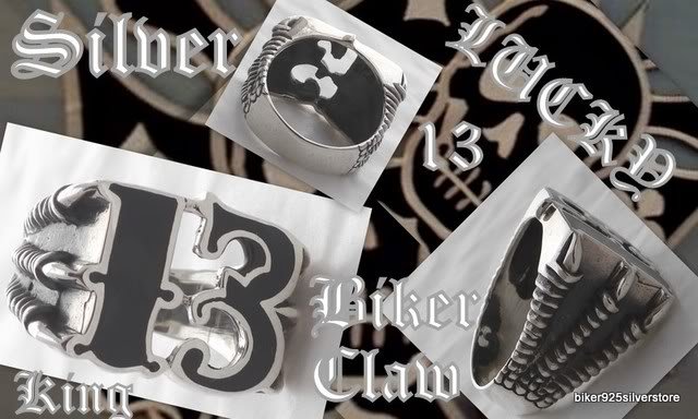 925 SILVER LUCKY 13 BIKER CLAW DRAGON FANG KING ROCK STAR CHOPPER RING sz 12
