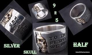 CUSTOM 925 STERLING SILVER SOLID HALF SKULL BAND BIKER CHOPPER RING US SZ 10
