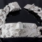 SKULL YARD FLEUR 925 SILVER PLATED SOLID HEAVY BIKER BRACELET 8.75"