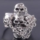 STERLING 925 SILVER IRON CROSS SKULL IN CHAINS BIKER CHOPPER RING US sz 10.75