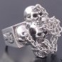 STERLING 925 SILVER IRON CROSS SKULL IN CHAINS BIKER CHOPPER RING US sz 10.75
