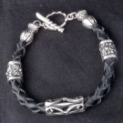 TRIBAL CROSS BEADS BIKER 925 STERLING SILVER CUSTOM LEATHER KING BRACELET 8.675"