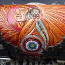 CARVED INDIAN FEATHER CHOPPER BIKER LOWRIDER FRONT BAR LEATHER TOOL KIT BAG